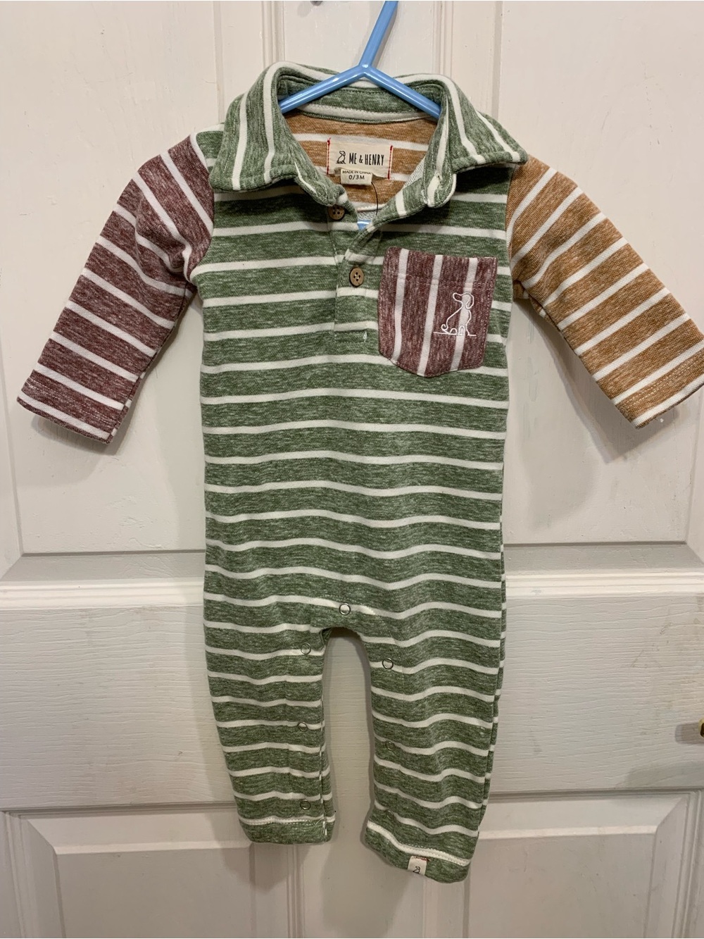 ME & HENRY Striped Long Sleeve Infant Boy 0/3 Months Romper.           3852